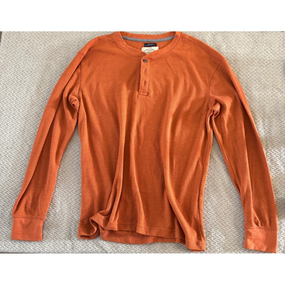 St Johns Bay Mens XL Burnt Orange Waffle Knit Henley Long Sleeve Shirt Soft